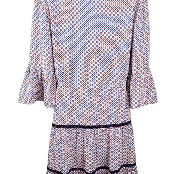 Tory Burch Tiered Printed Midi Dress Size 0 Drawstring Waist 3/4 Flutter Sleeve - Picture 5 of 5